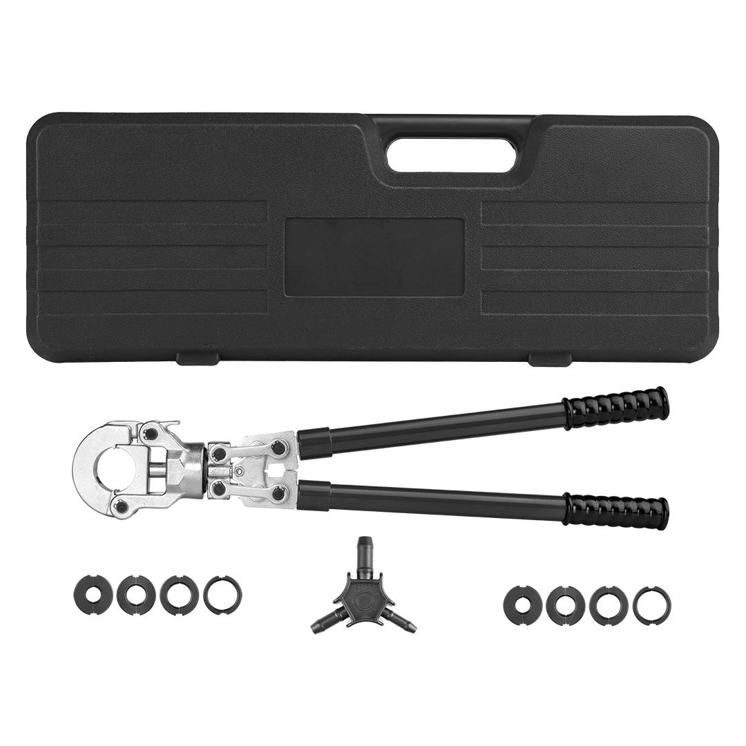 NEO TOOLS Csőcsatlakozó prés készlet PEX csatlakozókhoz, cserélhető fejekkel, csőkalibráló szerszámmal termék fő termékképe