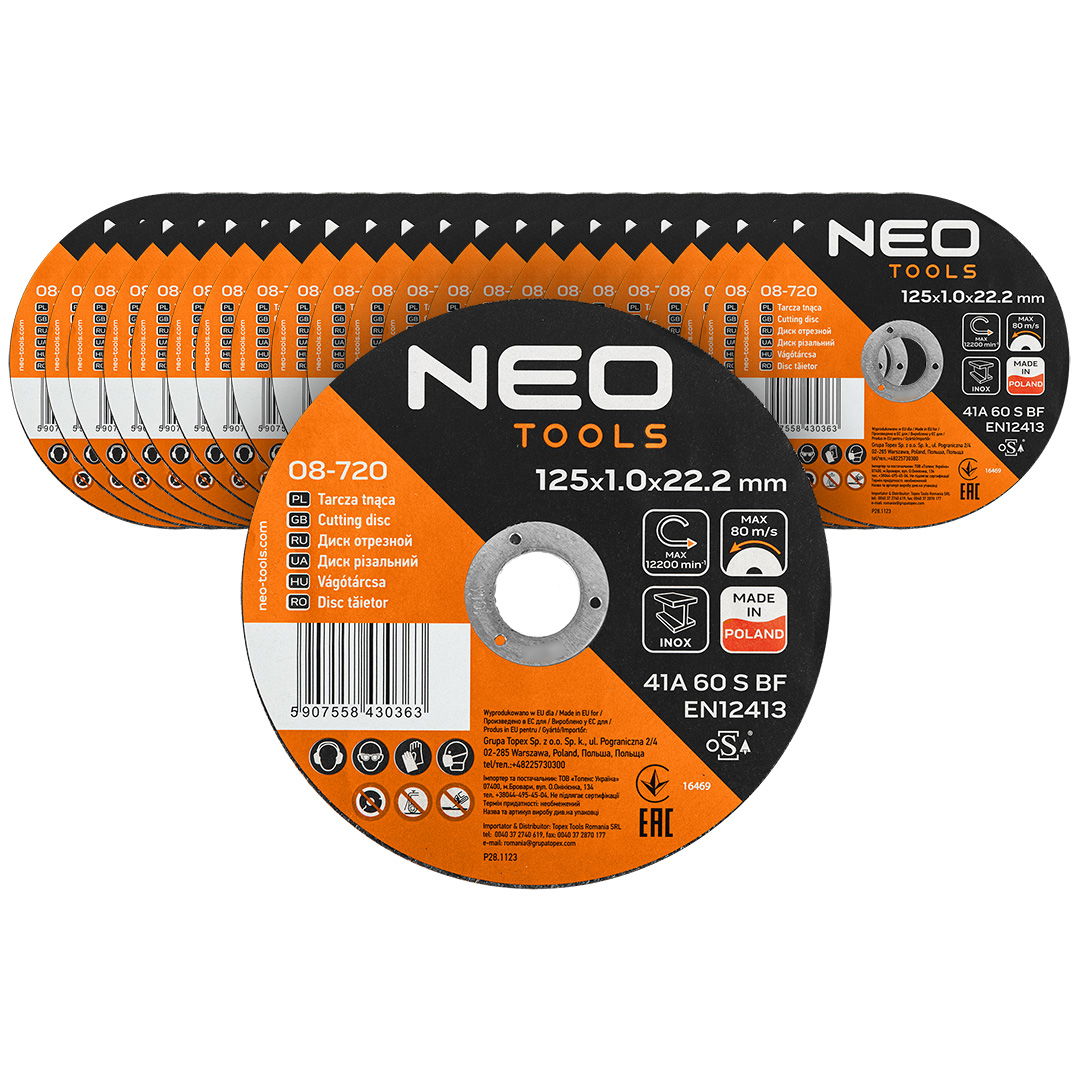 NEO TOOLS Vágókorong, fémhez, 125x1x22,2mm, 41A 60 S BF INOX, 25db/cs termék fő termékképe