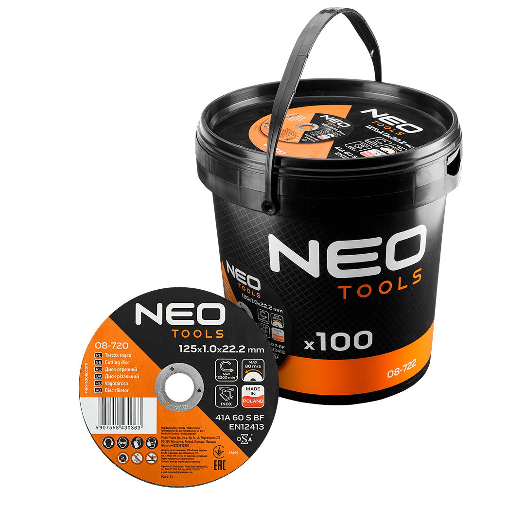 NEO TOOLS Vágókorong, fémhez, 125x1x22,2mm, 41A 60 S BF INOX, 100db/cs termék fő termékképe