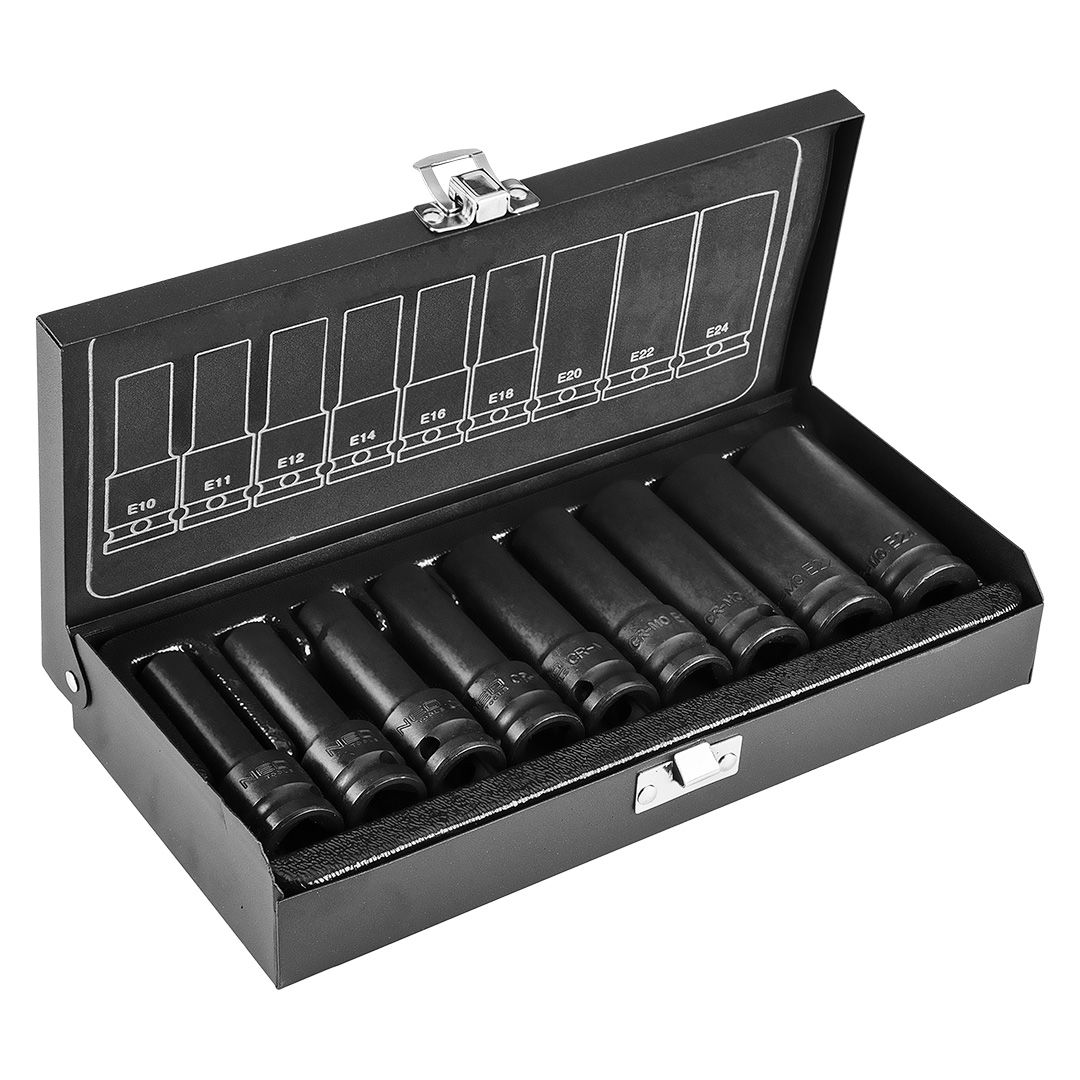 NEO TOOLS Gépi dugókulcskészlet 1/2" 9db hosszú torx E 10-24 CR-MO termék fő termékképe