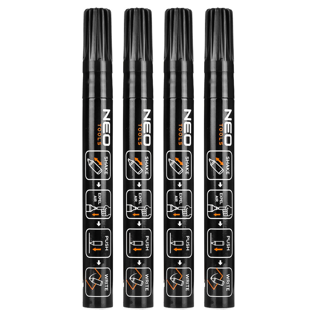 NEO TOOLS 4db jelölőfilc, lakkfilc, vízálló festékkel, alu festéktartály házzal, fekete, vastag hegyű termék fő termékképe