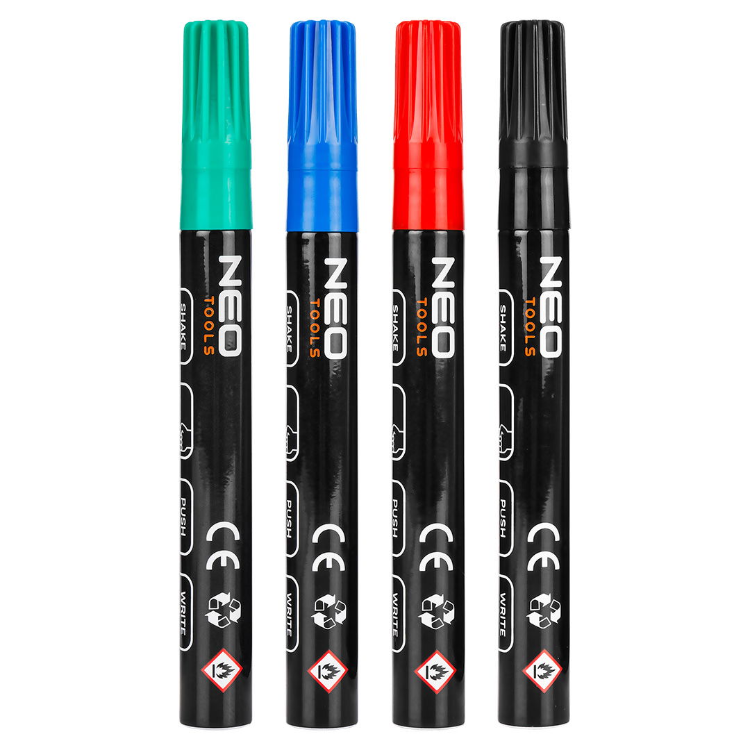 NEO TOOLS 4db jelölőfilc, lakkfilc, vízálló festékkel, alu festéktartály házzal, színes, vastag hegyű termék fő termékképe