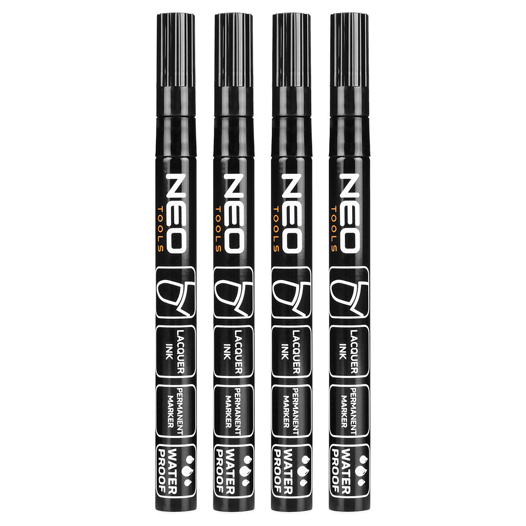 NEO TOOLS 4db jelölőfilc, lakkfilc, vízálló festékkel, alu festéktartály házzal, fekete, normál hegyű termék fő termékképe