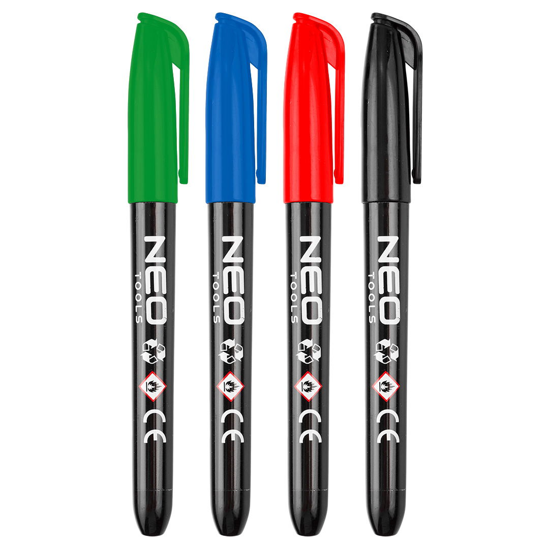 NEO TOOLS 4db jelölőfilc, vízálló olajalapú festékkel, használat előtt felrázandó, színes, normál hegyű termék fő termékképe