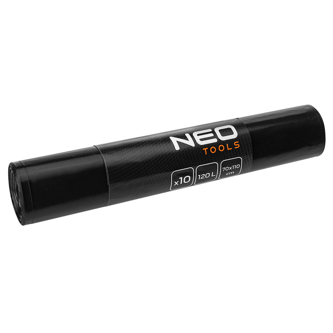 NEO TOOLS Szemeteszsák, 120l, 70x110cm, 50mic, fekete, 10db/cs termék fő termékképe