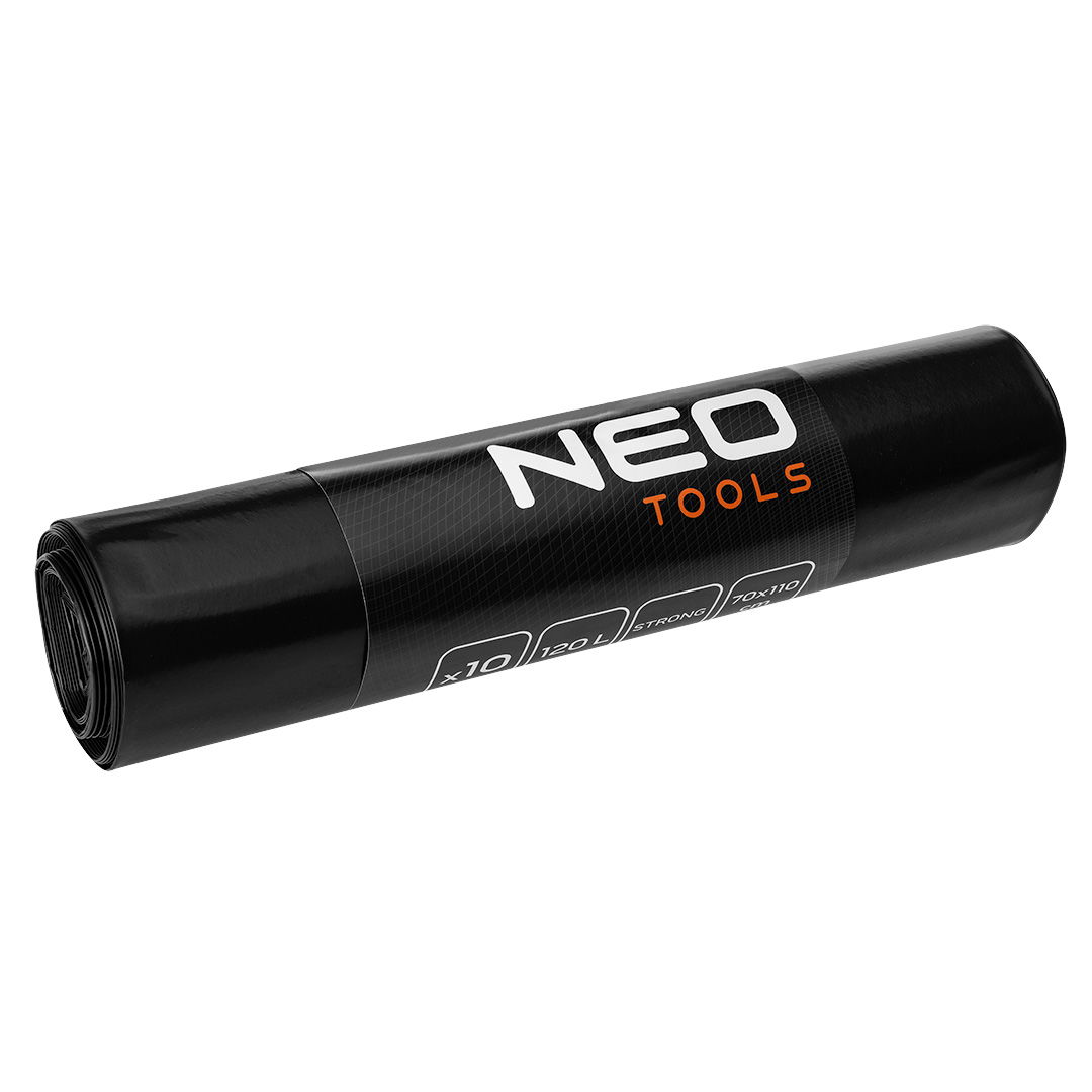 NEO TOOLS Szemeteszsák, 120l, 70x110cm, 70mic, fekete, 10db/cs termék fő termékképe