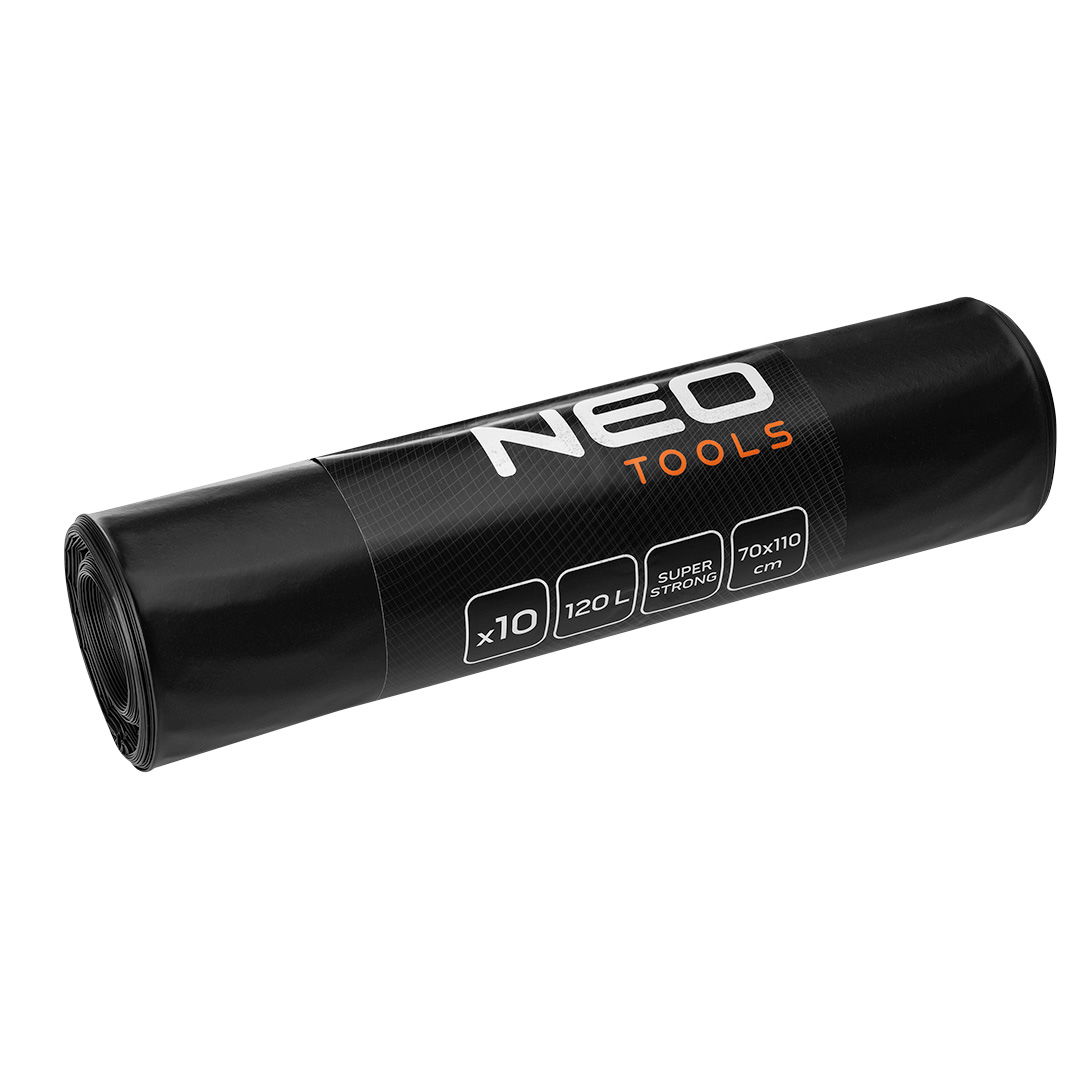 NEO TOOLS Szemeteszsák, 120l, 70x110cm, 100mic, fekete, 10db/cs termék fő termékképe