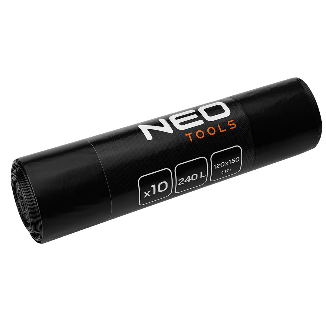 NEO TOOLS Szemeteszsák, 240l, 120x150cm, 45mic, fekete, 10db/cs termék fő termékképe