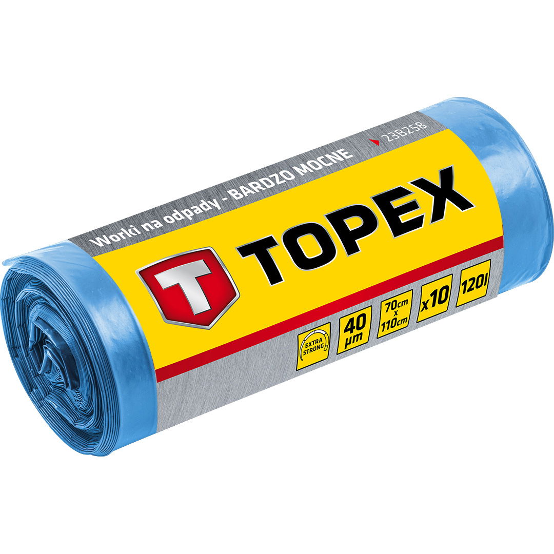 TOPEX Szemeteszsák 120L, kék, nagyon erős, méretek:70x110cm, vastagság: 40 mic, LDPE fólia, 10db termék fő termékképe