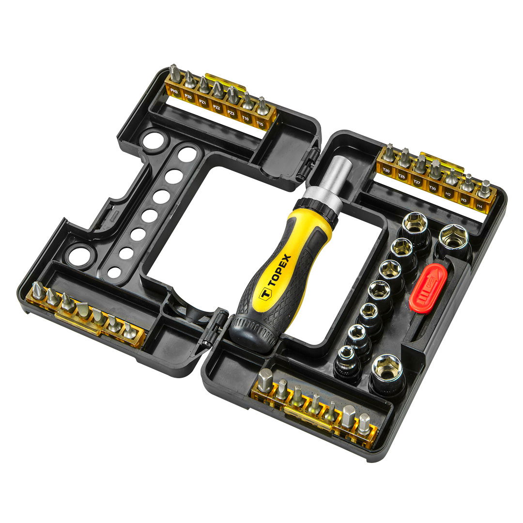TOPEX Dugókulcskészlet + bitkészlet Racsnis hajtószárral 38db termék fő termékképe