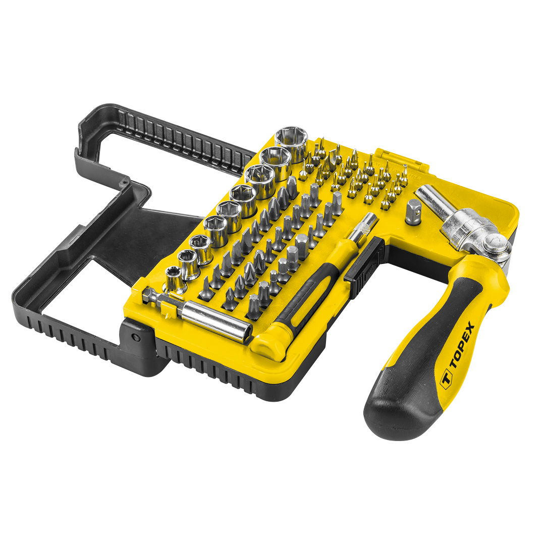 TOPEX Dugókulcskészlet + bitkészlet Racsnis hajtószárral 68db termék fő termékképe