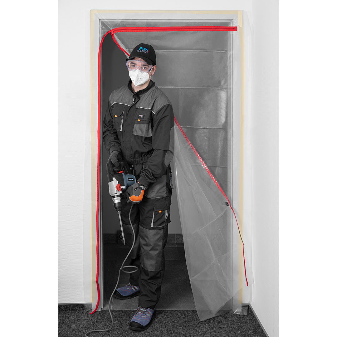 NEO TOOLS Porvédő függöny fólia ajtóra, "L" alakban záródó termék fő termékképe