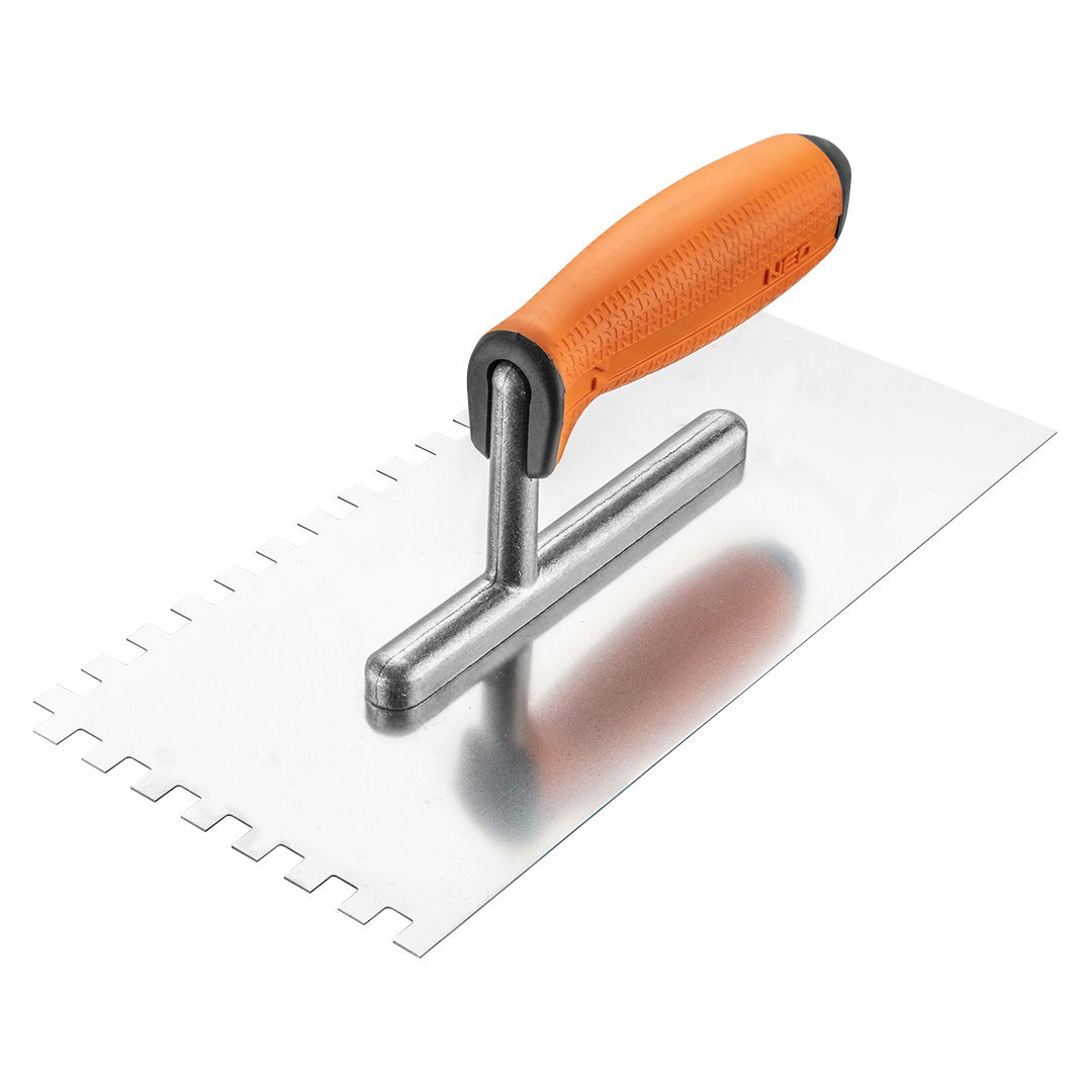 NEO TOOLS Acél simító, fogazott, rozsdamentes, 270x128mm, 8x8x8mm, kétkomponensű markolat termék fő termékképe