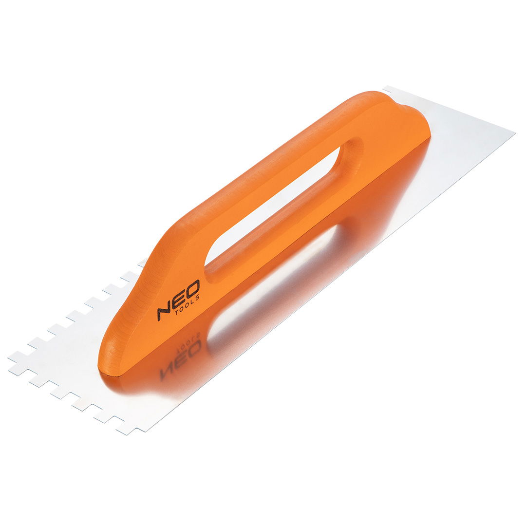 NEO TOOLS Acél simító, fogazott, rozsdamentes, 480x128mm, 10x10x10mm, fa markolat termék fő termékképe