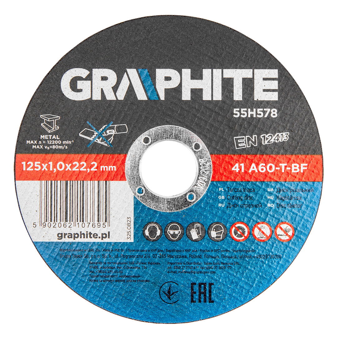 GRAPHITE Vágókorong, fémhez, 125 x1x 22.2 mm, 41 A60-T-BF, 10db termék fő termékképe