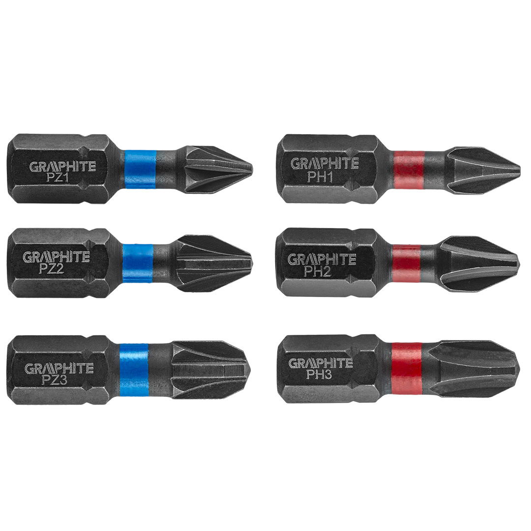 GRAPHITE Torziós ütvecsavarozó bit PH1/2/3, PZ1/2/3x25mm, 6db termék fő termékképe