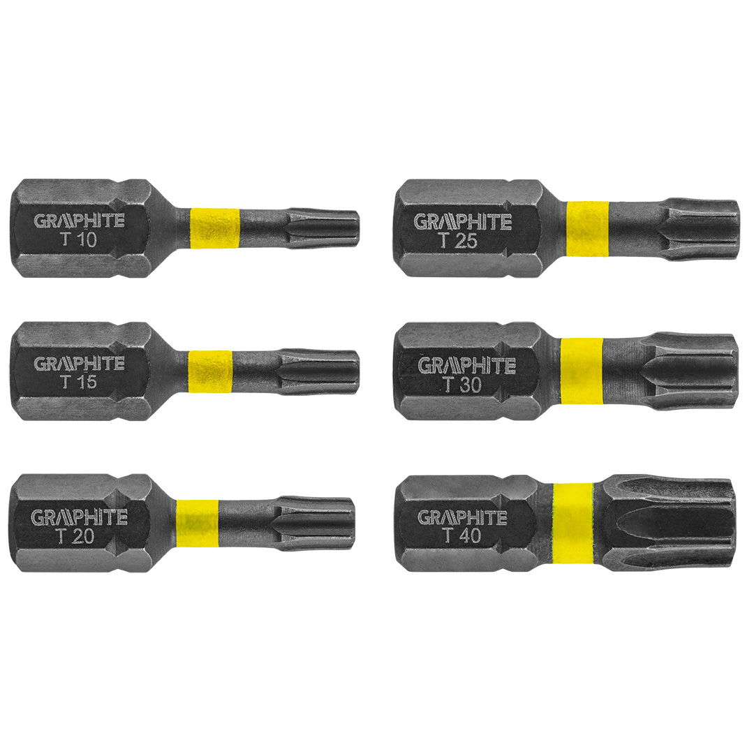 GRAPHITE Torziós ütvecsavarozó bit TX10/15/20/25/30/40x25mm, 6db termék fő termékképe