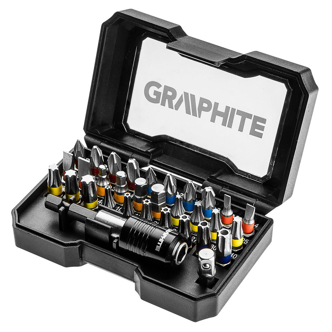 GRAPHITE Csavarhúzó bitkészlet, 32db, bitek 25mm - 30db, adapter 1/4" - 1db, mágneses bittartó - 1db termék fő termékképe