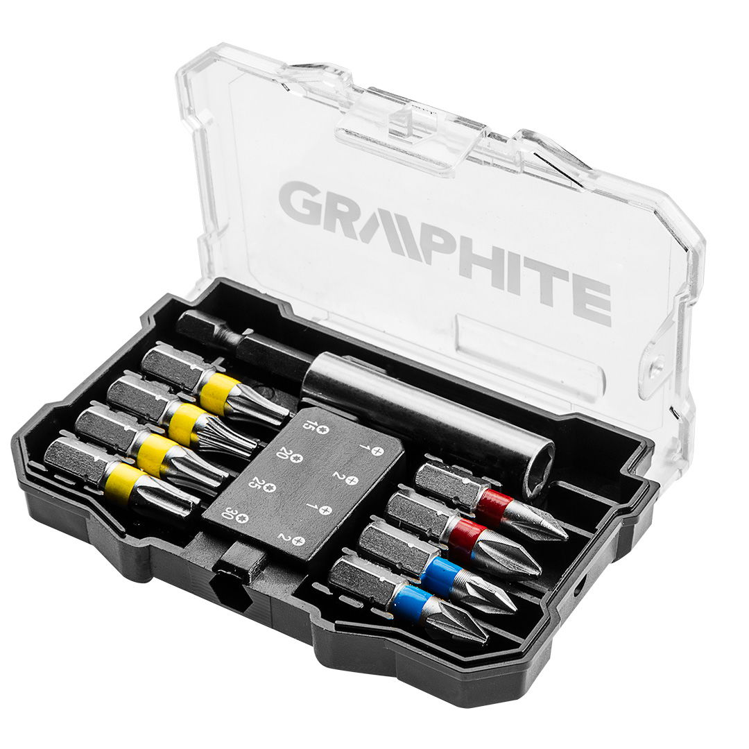 GRAPHITE Csavarhúzó bitkészlet, 10 részes, bitek 25mm - 8db, mágneses bittartó 1db., univerzális doboz 1db termék fő termékképe