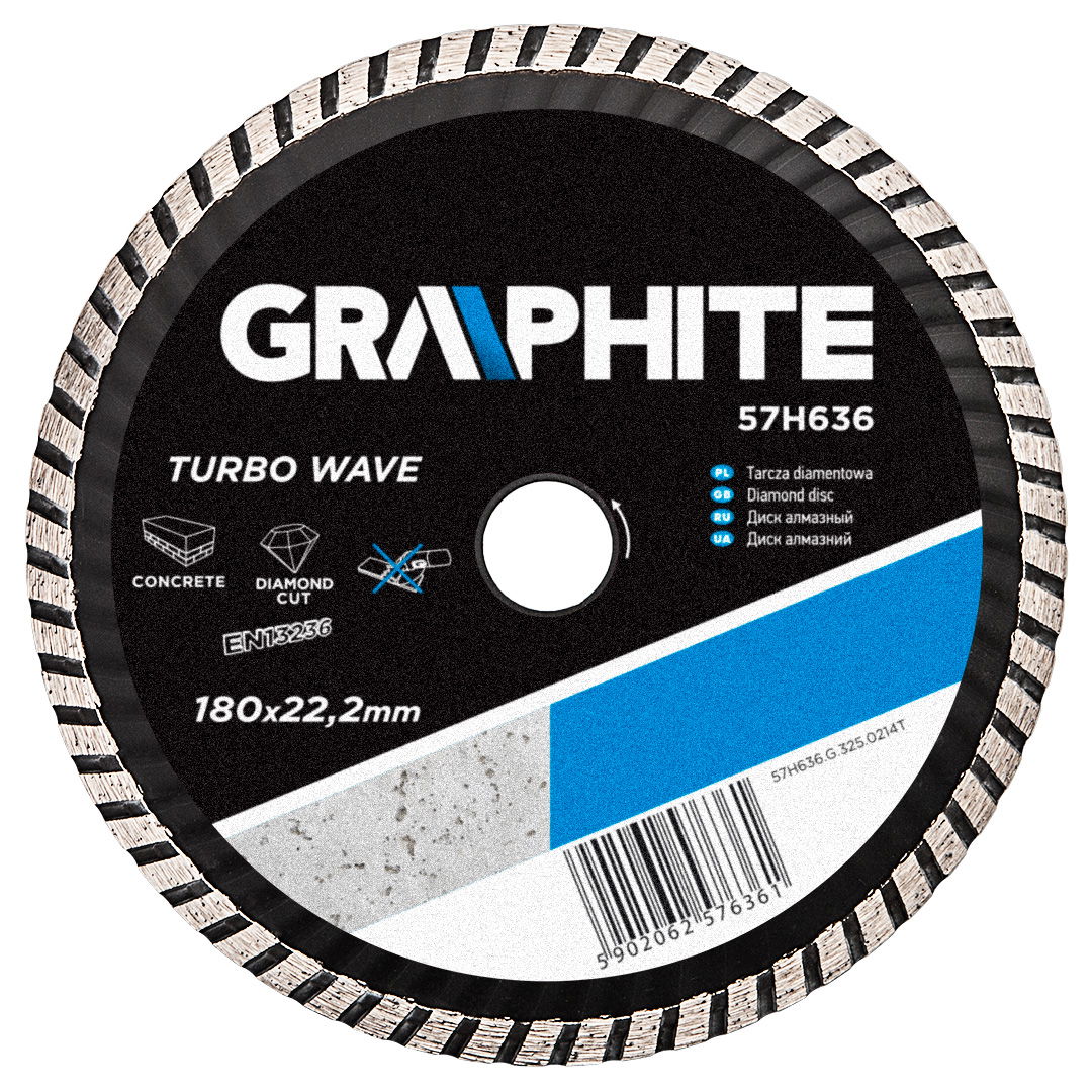 GRAPHITE Gyémánt vágókorong 180mm TURBO HŰTŐBORDÁS termék fő termékképe