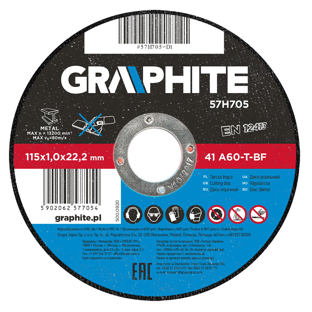 GRAPHITE Vágókorong fémhez 115x1.0x22mm, 41 A60-T-BF termék fő termékképe