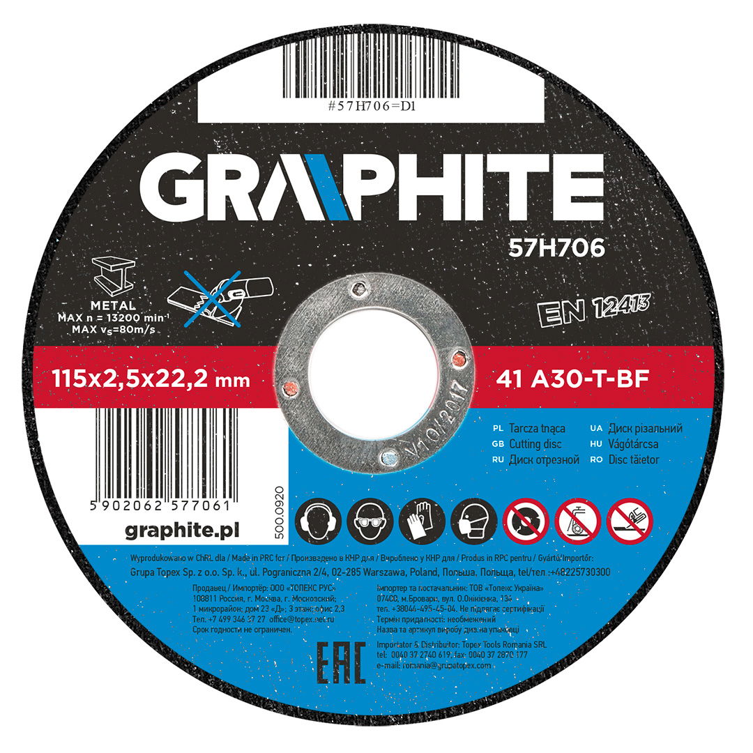 GRAPHITE Vágókorong fémhez 115x2.5x22mm, 41 A30-T-BF termék fő termékképe