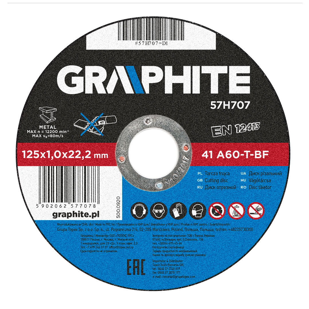 GRAPHITE Vágókorong fémhez 125x1.0x22mm, 41 A60-T-BF termék fő termékképe
