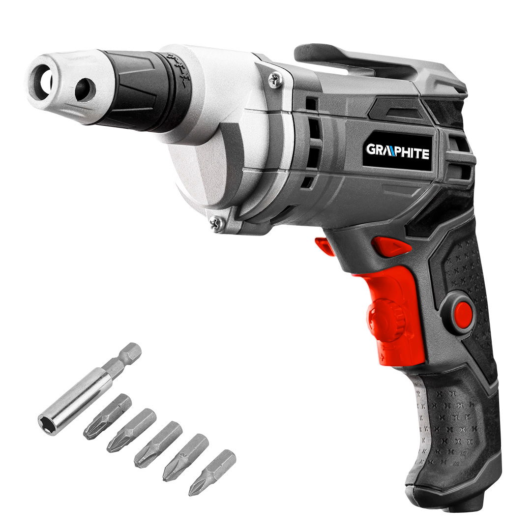 GRAPHITE Csavarozógép, gipszkartonhoz/építőlemezekhez, kuplungos 230V/520W, 0-4200 fordulat/perc, hordtáska termék fő termékképe