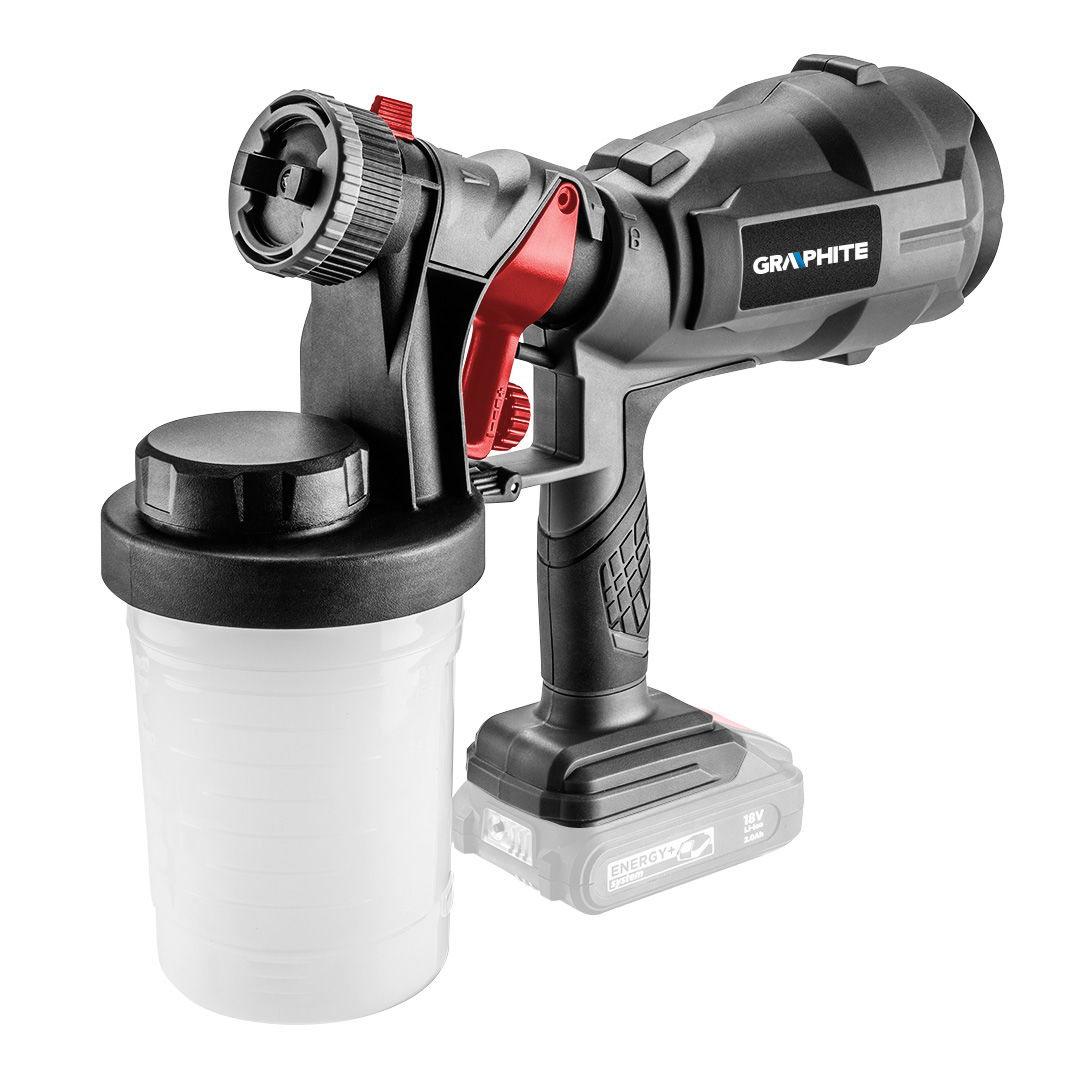 GRAPHITE Akkus festékszóró pisztoly HVLP Energy+, 18V, max. viszkozitás 60DIN, 700ml/p, 243W, akku nélkül!!! termék fő termékképe