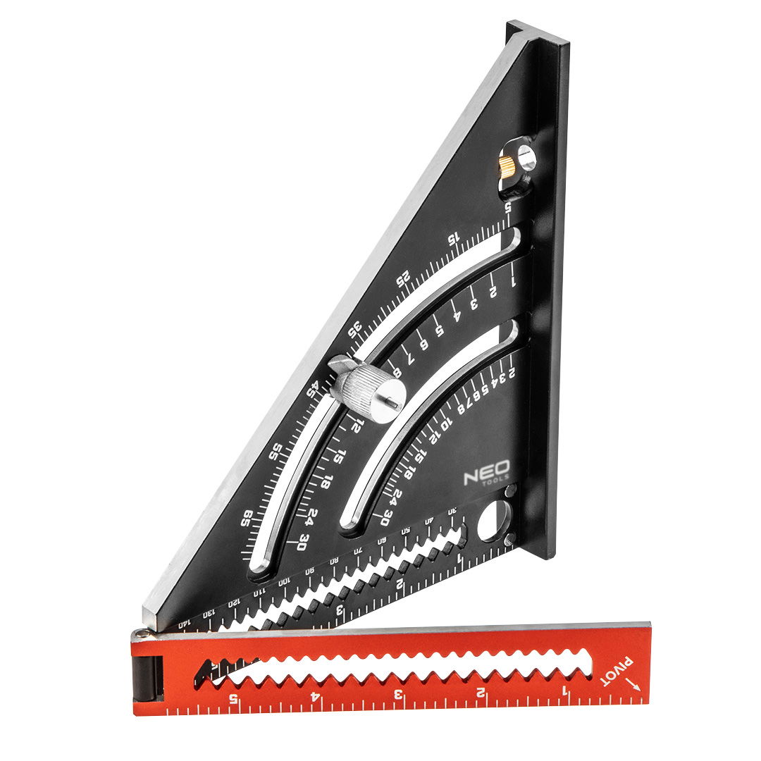 NEO TOOLS Talpas derékszög, alumínium, kiegészítő vonalzóval, 45 fokos szárral, mérőskálával, 185mm termék fő termékképe