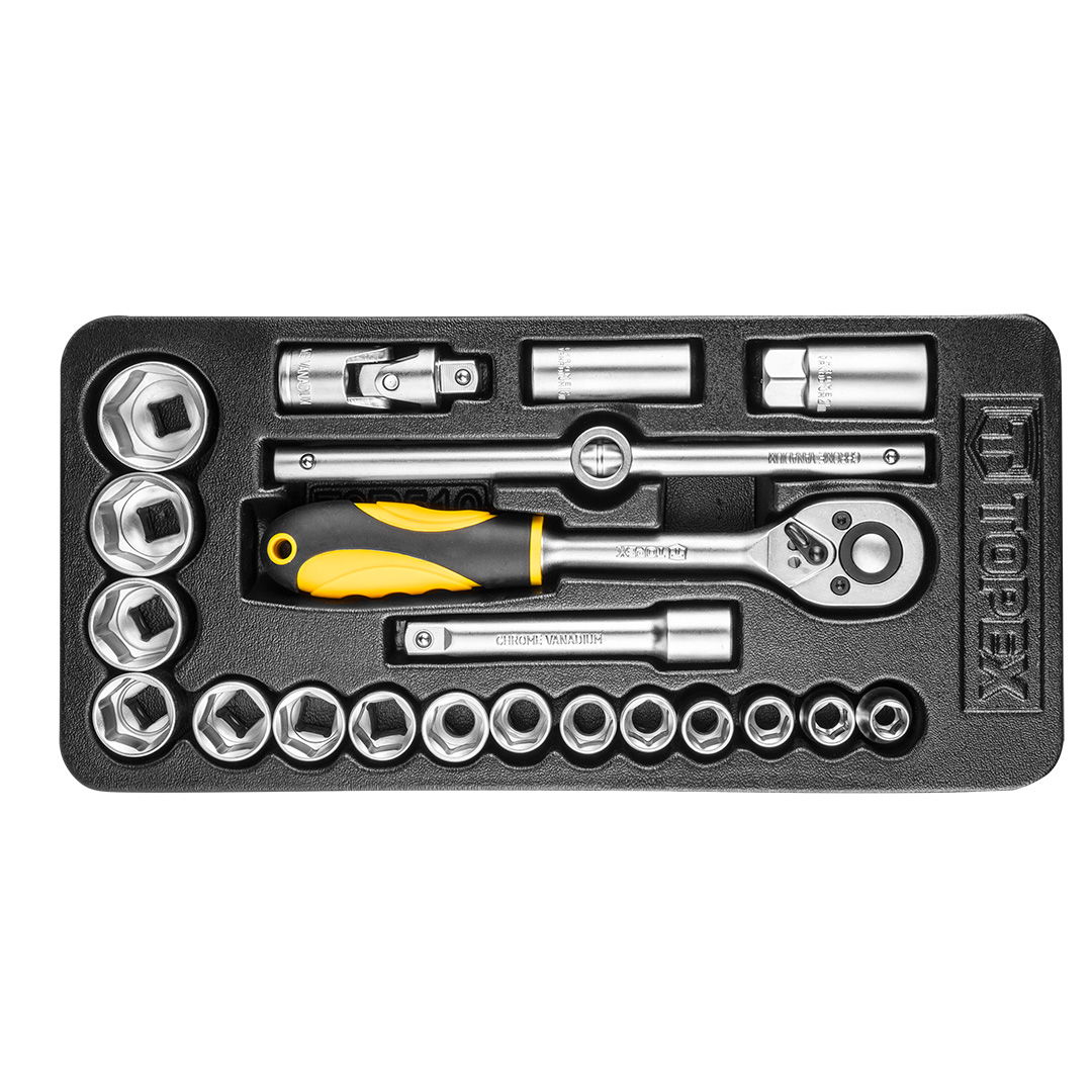TOPEX Dugókulcskészlet 1/2", 21db, műhelykocsitálcával termék fő termékképe