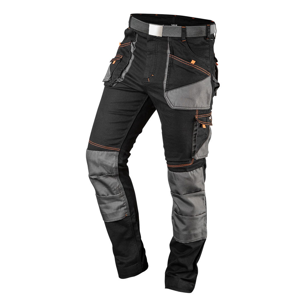 NEO TOOLS Karcsúsított(slim fit), Munkásnadrág, HD, 60% pamut, 37% polyester, 3% elastane, 285 g/m2, övvel, XL termék fő termékképe