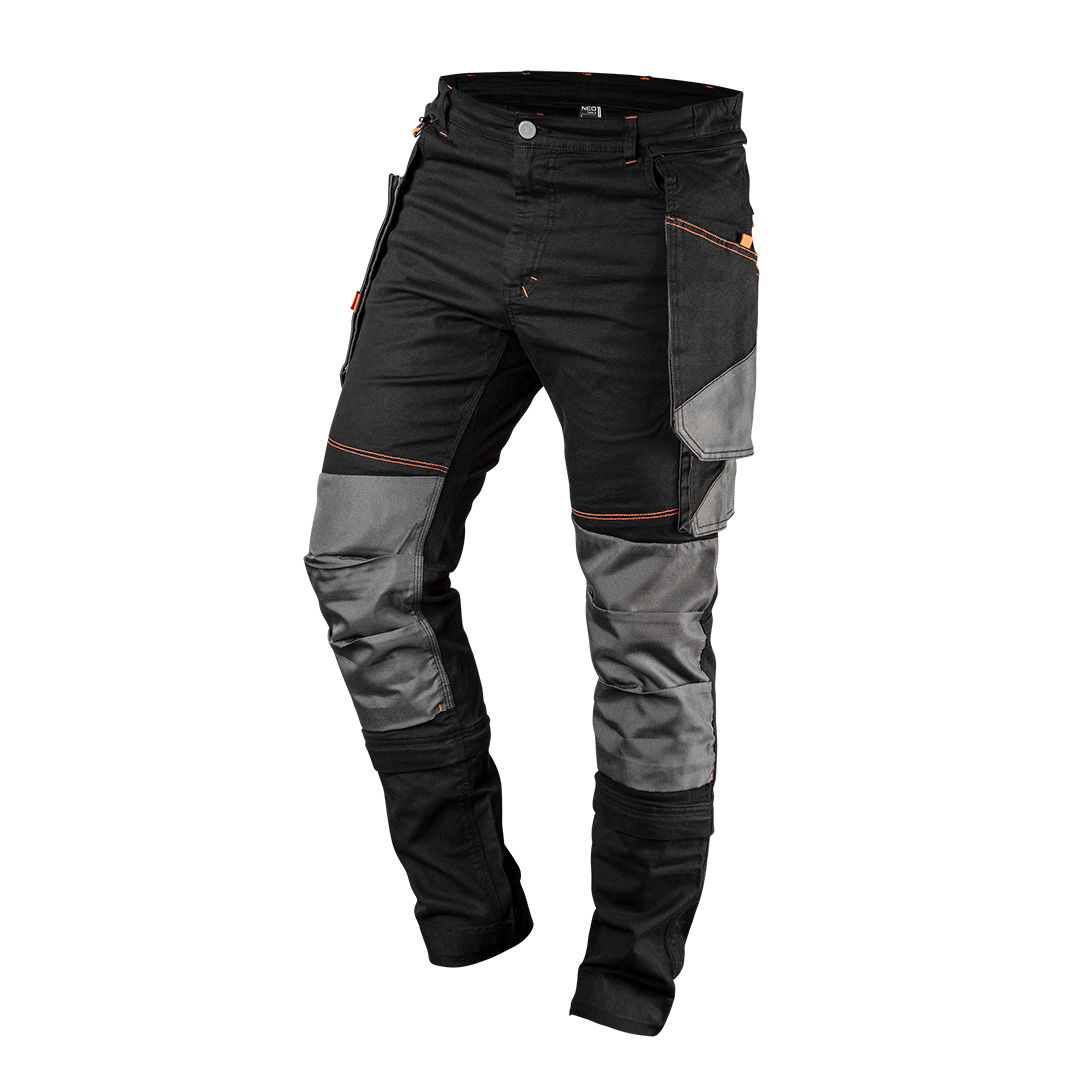 NEO TOOLS Karcsúsított(slim fit), Munkásnadrág, HD, 60% pamut, 37% polyester, 285 g/m2, lecsatolható szerszámzsebek, S termék fő termékképe