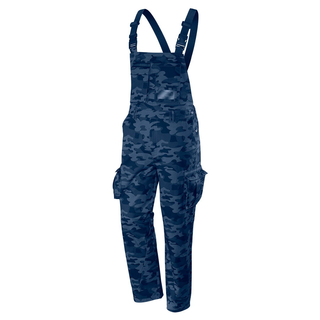 NEO TOOLS Kantáros munkanadrág tengerészkék terepmintás, Camo, Navy, 60% pamut + 40% poliészter, termék fő termékképe