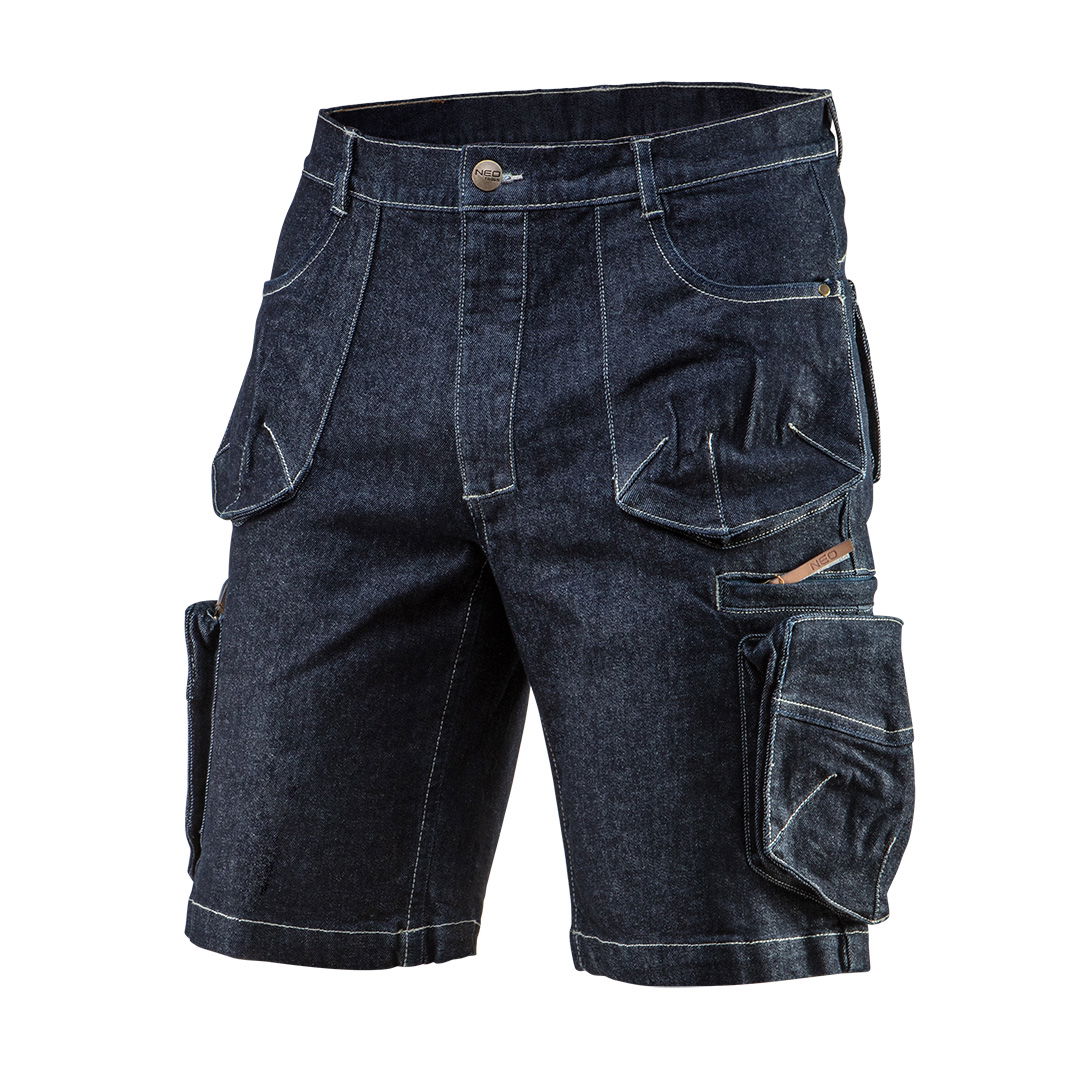 NEO TOOLS Farmer Rövid munkásnadrág, DENIM, cipzáros oldalzsebekkel, 98% pamut, 410g/m2, XXL termék fő termékképe