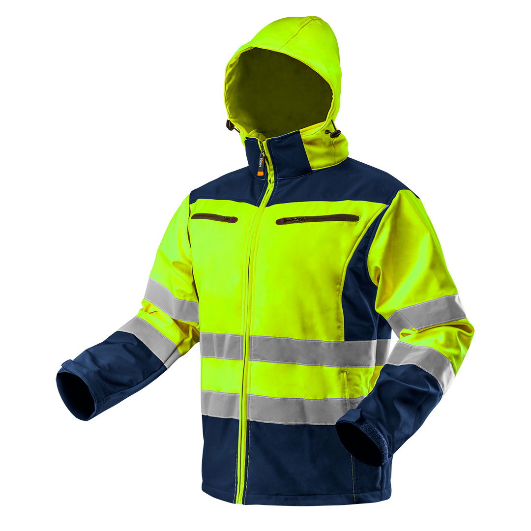 NEO TOOLS Láthatósági Softshell Munkavédelmi kabát, kapucnival, sárga, M termék fő termékképe