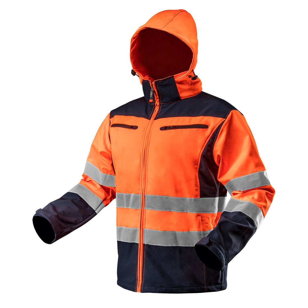 NEO TOOLS Láthatósági Softshell Munkavédelmi kabát, kapucnival, narancssárga, S termék fő termékképe