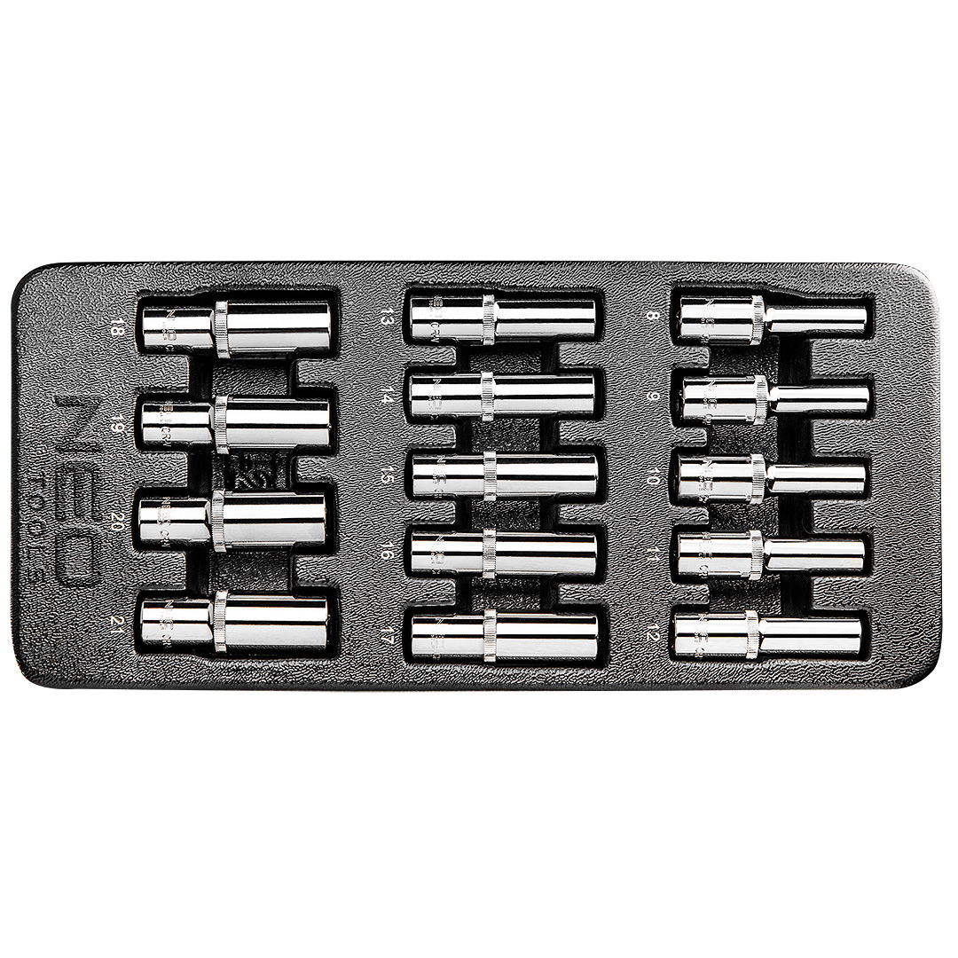 NEO TOOLS Dugókulcskészlet hosszú 1/2” 14db, 8-21mm, műhelykocsitálcával termék fő termékképe