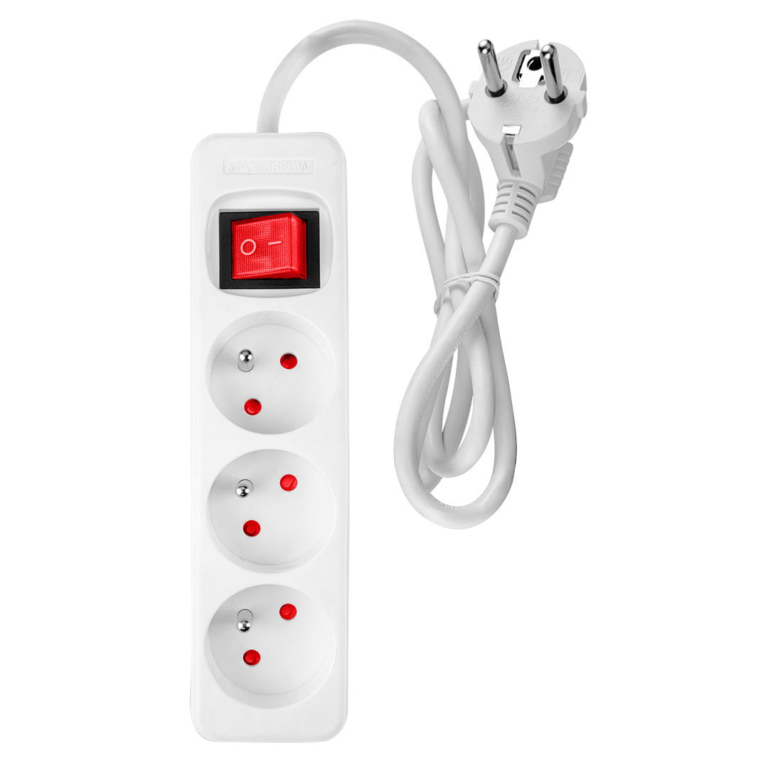 NEO TOOLS Hálózati elosztó, kapcsolós, 3 aljzat, 1,5m/ 3x1,5mm2 kábel, fehér termék fő termékképe