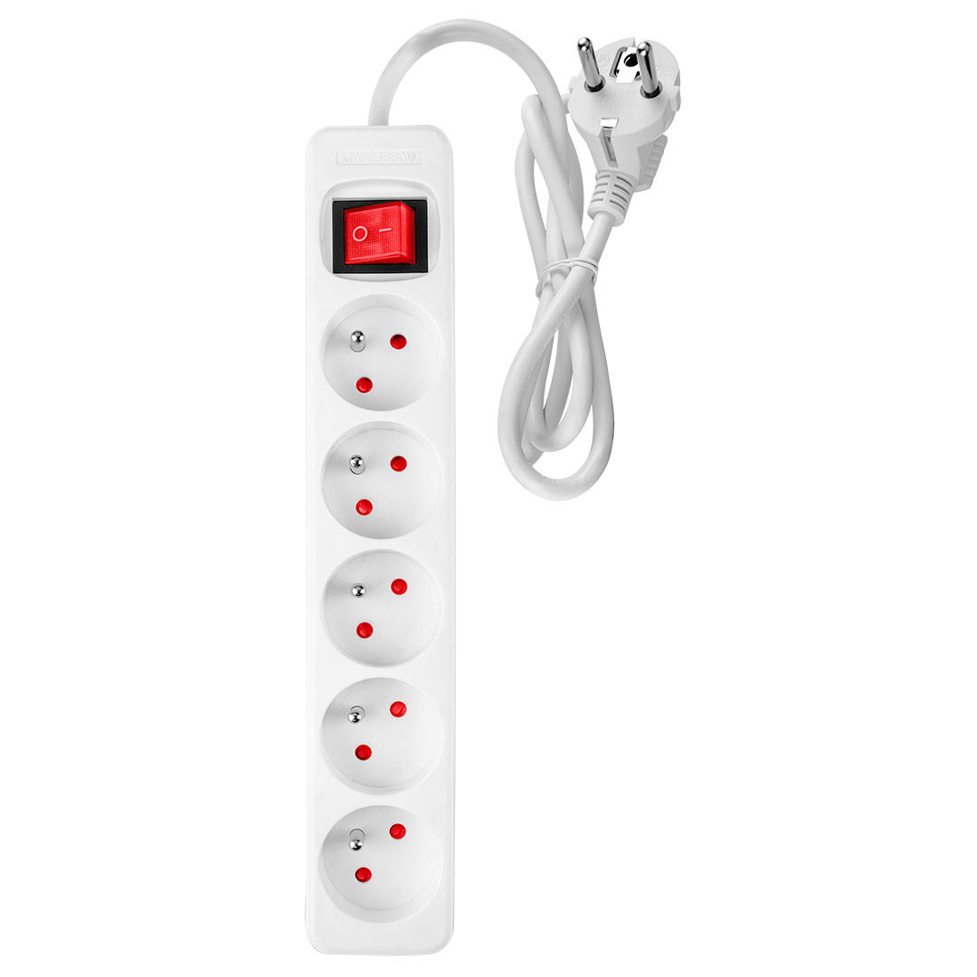 NEO TOOLS Hálózati elosztó, kapcsolós, 5 aljzat, 1,5m/ 3x1,5mm2 kábel, fehér termék fő termékképe