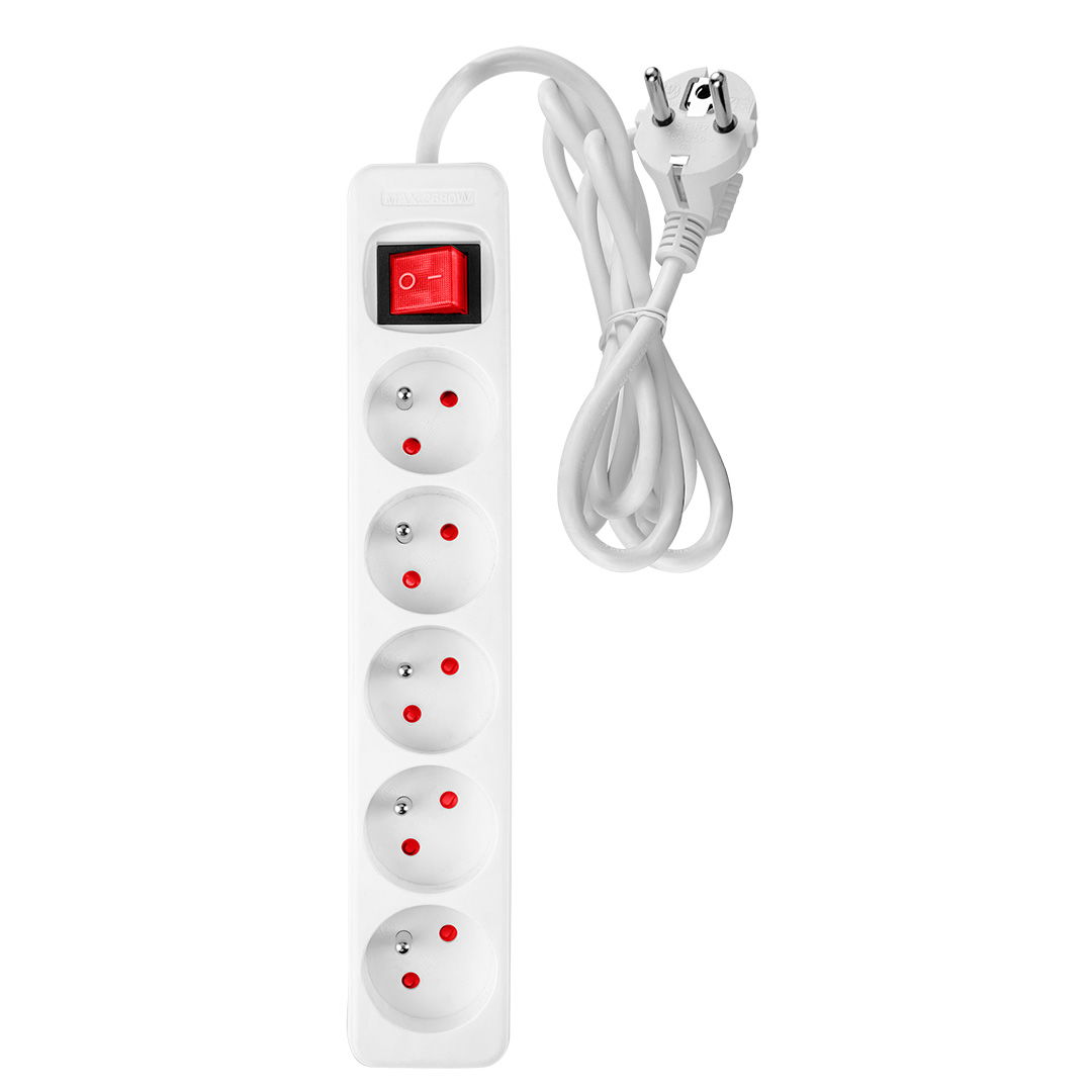 NEO TOOLS Hálózati elosztó, kapcsolós, 5 aljzat, 3m/ 3x1,5mm2 kábel, fehér termék fő termékképe