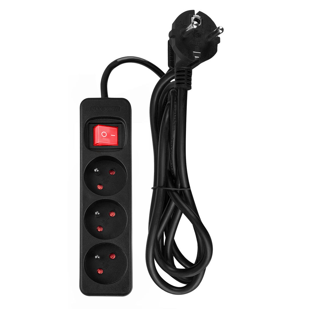 NEO TOOLS Hálózati elosztó, kapcsolós, 3 aljzat, 1,5m/ 3x1,5mm2 kábel, fekete termék fő termékképe