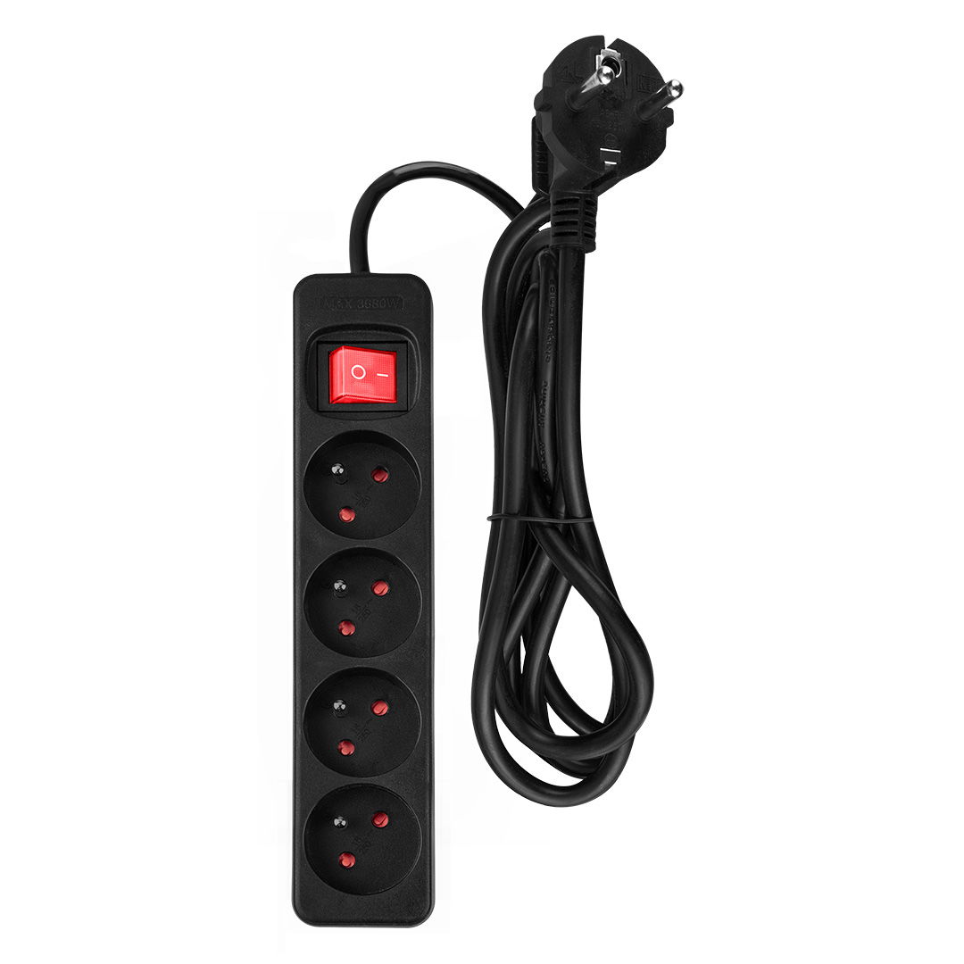 NEO TOOLS Hálózati elosztó, kapcsolós, 4 aljzat, 1,5m/ 3x1,5mm2 kábel, fekete termék fő termékképe