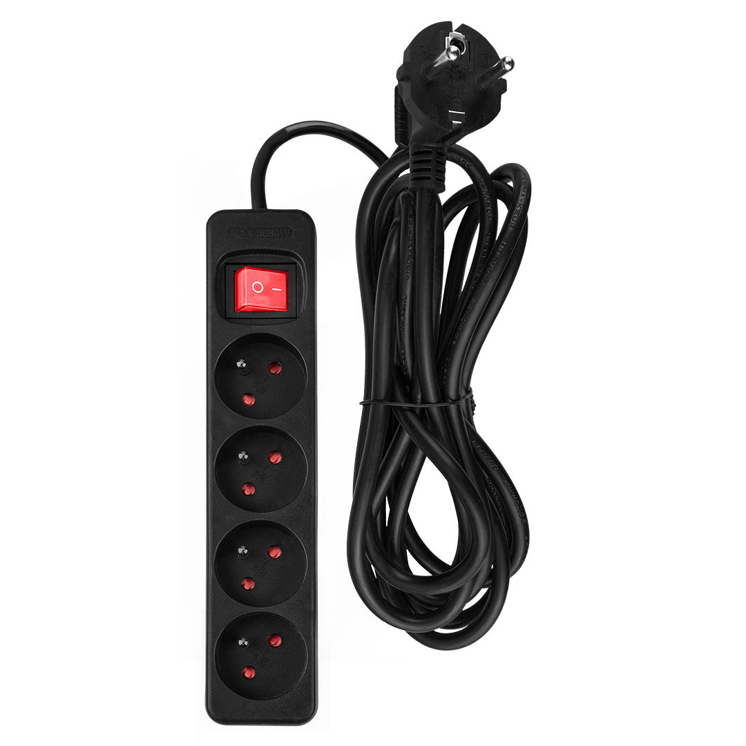 NEO TOOLS Hálózati elosztó, kapcsolós, 4 aljzat, 3m/ 3x1,5mm2 kábel, fekete termék fő termékképe