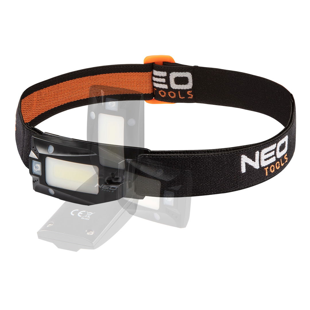 NEO TOOLS Fejlámpa, tölthető USB 180lum COB LED + mozgásérzékelővel termék fő termékképe